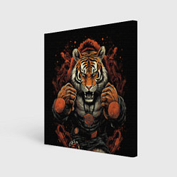 Холст квадратный Муай- Тай тигр в стойке боевые искусства, цвет: 3D-принт