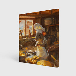 Картина квадратная Крыса повар готовит на кухне