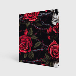 Холст квадратный Череп и красные розы, цвет: 3D-принт