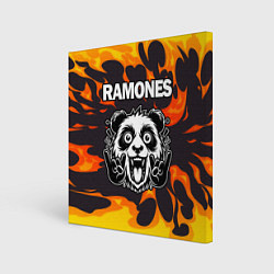 Холст квадратный Ramones рок панда и огонь, цвет: 3D-принт
