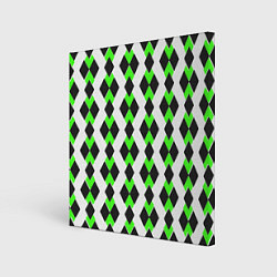 Холст квадратный Чёрные и зелёные ромбы на белом фоне, цвет: 3D-принт