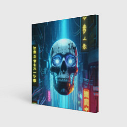 Картина квадратная Cyber skull - neon glow ai art