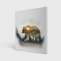 Картина квадратная Медведь и абстрактный лес