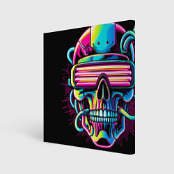 Картина квадратная Cyber skull - ai art neon