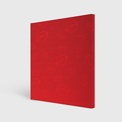 Холст квадратный Паттерн алый контур губ на красном - lips red, цвет: 3D-принт