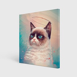 Холст квадратный Мемный кот Grumpy Cat с нимбом, цвет: 3D-принт
