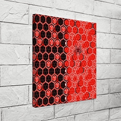 Холст квадратный Техно-киберпанк шестиугольники красный и чёрный с, цвет: 3D-принт — фото 2