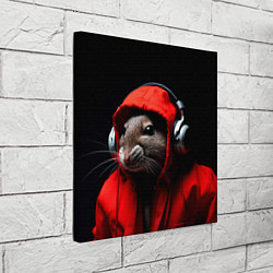 Холст квадратный Крыса диджей в наушниках и капюшоне, цвет: 3D-принт — фото 2