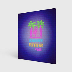 Картина квадратная Неоновые пальмы и фламинго summer vibes