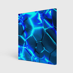 Холст квадратный Неоновые холодные голубые плиты в разломе, цвет: 3D-принт