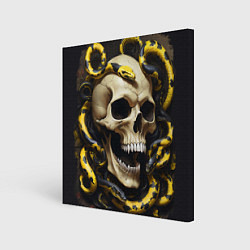 Холст квадратный Череп и жёлто-чёрные змеи, цвет: 3D-принт