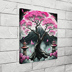 Холст квадратный Япония сакура и горы, цвет: 3D-принт — фото 2