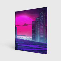 Картина квадратная Synthwave неоновый город