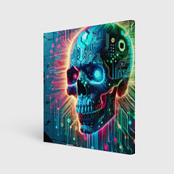 Картина квадратная Cool cyber skull - neon glow