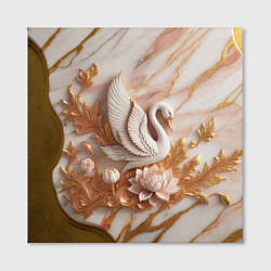 Холст квадратный Фарфоровый лебедь и лотос на розовом мраморе, цвет: 3D-принт — фото 2