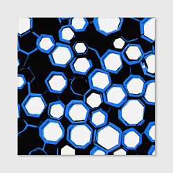 Холст квадратный Бело-синие шестиугольники на чёрном фоне, цвет: 3D-принт — фото 2