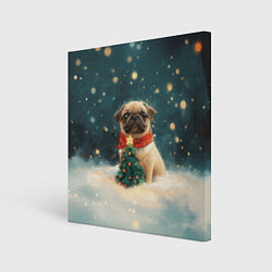 Картина квадратная Мопс и маленькая елочка