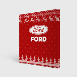 Холст квадратный Новогодний Ford с оленями, цвет: 3D-принт