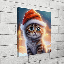 Холст квадратный Новогодний котенок в шапочке, цвет: 3D-принт — фото 2