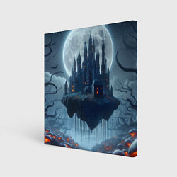 Картина квадратная Замок Дракулы и неоновые грибы - нейроарт фантазия