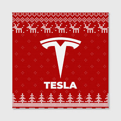 Холст квадратный Новогодний Tesla с оленями, цвет: 3D-принт — фото 2