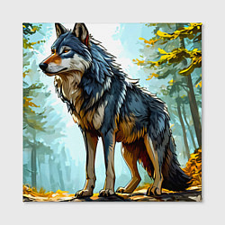 Холст квадратный Серый волк в лесу, цвет: 3D-принт — фото 2