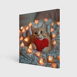 Картина квадратная Рыжий кот держит сердечко