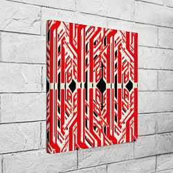 Холст квадратный Бело-красные техно полосы на чёрном фоне, цвет: 3D-принт — фото 2