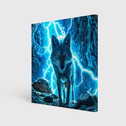 Картина квадратная Волк в разрядах молнии