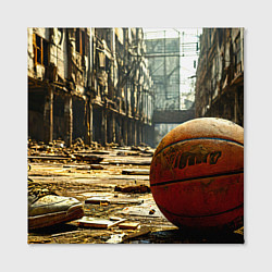 Холст квадратный Баскетбольный мяч и город постапокалипсиса, цвет: 3D-принт — фото 2