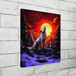 Холст квадратный Белый волк воет на луну, цвет: 3D-принт — фото 2