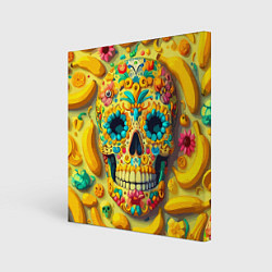Картина квадратная Красочный летний паттерн с черепом - нейроарт