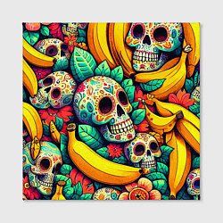 Холст квадратный Паттерн из черепов и бананов - нейроарт, цвет: 3D-принт — фото 2