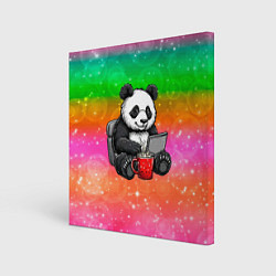 Картина квадратная Панда с кофе за ноутом