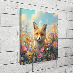 Холст квадратный Лиса в цветочном поле, цвет: 3D-принт — фото 2