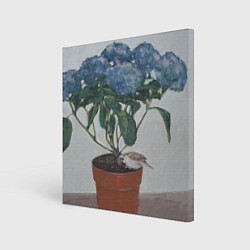 Картина квадратная Спящий воробушек на гортензии