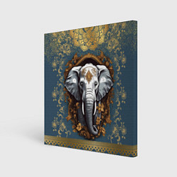 Холст квадратный Слон лотос и золотая мандала, цвет: 3D-принт