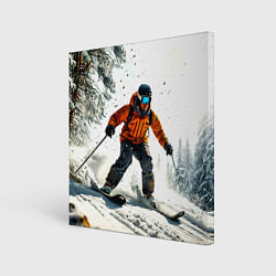 Холст квадратный Лыжник зимой в лесу, цвет: 3D-принт