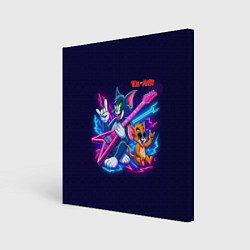 Холст квадратный Том и Джерри рок музыканты - неоновое свечение, цвет: 3D-принт