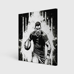 Холст квадратный Регбист черно-белый, цвет: 3D-принт