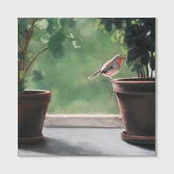 Холст квадратный Птичка малиновка, цвет: 3D-принт — фото 2