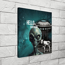 Холст квадратный Инопланетянин на фоне космоса и летающей тарелки, цвет: 3D-принт — фото 2
