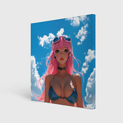 Холст квадратный Девушка в купальнике на фоне неба, цвет: 3D-принт