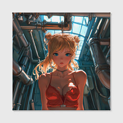 Холст квадратный Рыжая девушка на фоне труб, цвет: 3D-принт — фото 2