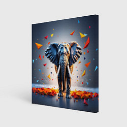 Картина квадратная Геометрический слон и цветные полигоны