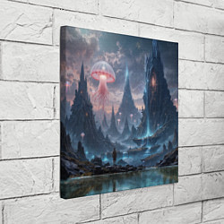 Холст квадратный Фантастический мир с медузами и озеро у гор, цвет: 3D-принт — фото 2