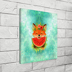 Холст квадратный Веселая лисичка ест арбуз, цвет: 3D-принт — фото 2