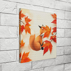 Холст квадратный Лиса под осенними листьями, цвет: 3D-принт — фото 2
