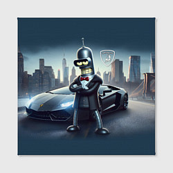 Холст квадратный Крутой Бендер рядом с Ламборджини, цвет: 3D-принт — фото 2