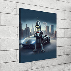 Холст квадратный Крутой Бендер рядом с Ламборджини, цвет: 3D-принт — фото 2